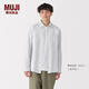 無(wú)印良品（MUJI）男式 漢麻水洗 長(zhǎng)袖襯衫 男士襯衣外套上衣男款夏季 男裝AC218A5S 灰色條紋 L (175/100A)