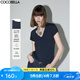 COCOBELLA精致簡潔V領短袖T恤25夏女純色系氣質(zhì)OL上衣TS7010-3 藏藍色 S