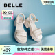 百麗（Belle）厚底增高涼鞋女2025夏季新款商場同款真皮質感涼鞋D7Z2DBL5 米白 36 (230mm)