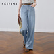 詩(shī)凡黎（‘S EIFINI）寶寶柔高腰直筒闊腿長(cháng)褲錐形褲夏日輕盈彈力薄款九分牛仔褲 牛仔藍闊腿褲 XL