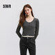 森馬（Semir）毛衣女短款假兩件正肩顯瘦2025春季新款緊身絞花毛衫慵懶氣質(zhì) 白灰色調(diào)00312 M 160/84A