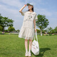 紫洛妮初中生連衣裙夏裝2025新款少女甜美洋氣假兩件大童高中學(xué)生網(wǎng)紗裙 米杏色 2XL