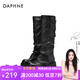 達(dá)芙妮不過(guò)膝長(zhǎng)靴女做舊廢土風(fēng)時(shí)尚厚底百搭搭扣粗跟時(shí)裝堆堆靴2024冬季 黑色 40 (250mm) 標(biāo)準(zhǔn)碼