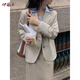 伊薇衣小西裝外套女韓版寬松2024春秋英倫風(fēng)灰色短款ins西服小個(gè)子上衣 米白色 S 100斤以?xún)? title=