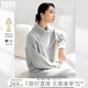 對(duì)白慵懶松弛感軟糯針織套裝女2024冬新款翻領(lǐng)毛衣半裙休閑兩件套 淺藍(lán)灰 M