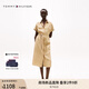 TOMMY HILFIGER25新款夏季女裝亞麻休閑純色系帶收腰寬松襯衫裙連衣裙44653 卡其色AEH S 34