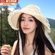 蕾絲系帶草帽子女款2025新款夏季海邊沙灘度假遮陽(yáng)帽大帽沿太陽(yáng)帽 米白色草帽 帽圍58-60cm