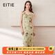 愛特愛（EITIE）【新中式印花連衣裙】V領修身荷葉邊2025夏新款無袖女裙B2507612 墨綠41 L (165)
