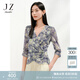 玖姿·安娜蔻優(yōu)雅淑女風(fēng)紗羅褶皺收腰中袖修身上衣女2025夏季新款 花雪青 S