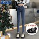 莫代爾藍灰色牛仔褲女高腰顯瘦2025春季新款彈力緊身顯瘦小腳鉛筆褲子 藍灰【腰帶】 833 27 建議90-100斤