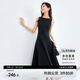 尚都比拉春季氣質(zhì)通勤設(shè)計(jì)解構(gòu)線條收腰顯瘦圓領(lǐng)長款連衣裙 黑色 M 