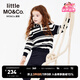 little MO&Co.童裝兒童春秋裝女童翻領條紋套頭針織衫polo領上衣 黑白條色2 155 155/72