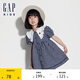 GAP女幼童夏季條紋花邊娃娃領(lǐng)連衣裙兒童裝泡泡袖A字裙545410