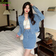 貝娜妮加肥大碼女裝胖MM上衣外套牛仔半身裙兩件套女士時尚洋氣休閑套裝 藍色 3XL 建議155-175斤