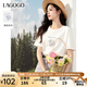 lagogo簡(jiǎn)約印花圓領(lǐng)T恤女拉谷谷2025年夏季新款清爽通勤百搭小白t 本白色 M
