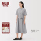 無印良品（MUJI）女式 涼感 短袖襯衫連衣裙女裝裙子純棉25年夏季長裙涼感物語 灰色條紋 M (160/84A)