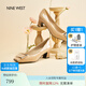 NINE WEST/玖熙高跟鞋粗跟新款真皮通勤方頭金屬扣女士單鞋 杏色 37