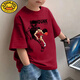 G.DUCKKIDS男童短袖t恤2025新款純棉夏裝中大童男孩夏季寬松兒童裝短袖t上衣 1號圖-酒紅色 150 cm