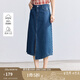 茵曼（INMAN）純棉復古開叉牛仔裙女2025夏季高腰顯瘦百搭繡花A字半身裙子 牛仔藍 M