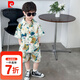 皮爾卡丹（pierre cardin）童裝男童套裝夏季2025新款兒童印花短袖休閑花襯衫沙灘服兩件套潮 綠色 90 尺碼1~2歲【 80-90cm】