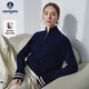 Navigare意大利小帆船寬松羊毛衫女士秋冬休閑半開(kāi)領(lǐng)毛衣100%羊毛針織衫女 海軍藍 L