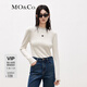 MO&Co.秋冬季半高領打底衫MC刺繡顯瘦緊身打底毛針織衫上衣女摩安珂 米白色-第2批 S 160