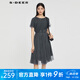 S.DEER【新品】圣迪奧女裝圓領(lǐng)網(wǎng)紗泡泡袖法式茶歇連衣裙S23261207 中灰/77 M 165
