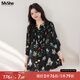 MsShe【V領(lǐng)印花打攬長款小衫】MsShe大碼女裝2025夏裝胖mm 七分袖-黑色現(xiàn)貨 2XL