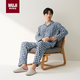 無(wú)印良品（MUJI）[自營(yíng)限定款]男士無(wú)側(cè)縫 雙層紗織睡衣 軟棉棉內(nèi)衣 藏青色格紋 XL