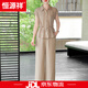 恒源祥2025夏季新款媽媽夏裝套裝氣質(zhì)短袖襯衫中老年女短袖T恤真絲上衣 卡其色套裝 XL 建議111-125斤