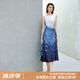 顏域撞色拼接夏季連衣裙女2025新款高級(jí)感獨(dú)特設(shè)計(jì)感過(guò)膝氣質(zhì)長(zhǎng)裙 藍(lán)花 L
