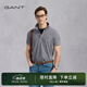 GANT/甘特【100%棉】夏季男士休閑撞色條紋圓點翻領短袖T恤POLO衫 433灰藍色 M