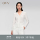 OVV2024春夏新款女裝彈力絲棉混紡花邊V領(lǐng)泡泡肌理長(zhǎng)袖襯衫 漂白（凈色）04 L