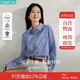 茵曼休閑襯衫女法式時(shí)髦格紋2025春季女裝新款翻領(lǐng)長(zhǎng)袖上衣 寶藍(lán)格 M