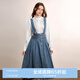 樂町牛仔背帶裙20收腰長裙學(xué)院風(fēng)挺括有型顯瘦吊帶裙 深牛仔藍(lán)（現(xiàn)貨） M