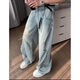 牧唯美式復古破洞牛仔褲男士2025新款潮流高街做舊休閑百搭痞帥長(cháng)褲子 藍色 XL