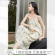 對白法式度假風水墨印花背心連衣裙女2025新款夏季無袖吊帶長裙 雅米色 S