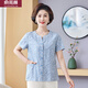 俞兆林媽媽夏裝短袖襯衫圓領(lǐng)中年婦女純棉碎花襯衣中老年開(kāi)衫全棉上衣女 藍色[全棉有雙口袋] 2XL 建議100-115斤
