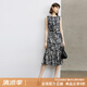 顏域設(shè)計(jì)感時(shí)尚連衣裙女2024新款秋季裙子氣質(zhì)連身裙中長(zhǎng)款背心裙 黑白花 2XL