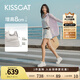 KISSCAT接吻貓露思/張小婉同款厚底休閑板鞋25新真皮8cm輕便內(nèi)增高小白鞋 [內(nèi)增高餅干鞋]銀色- 趙露思同款 35