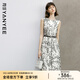顏域水墨印花連衣裙女2024新款夏裝復古優(yōu)雅背心裙中長款圓領(lǐng)裙子 黑白花 S/36