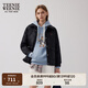 Teenie Weenie小熊棉服女冬裝簡約休閑風(fēng)時(shí)髦翻領(lǐng)輕薄棉服外套短上衣 黑色 M (165)
