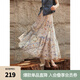 ELLE復(fù)古度假風(fēng)半身裙女2025夏季新款波嬉印花高腰顯瘦傘裙蛋糕裙 黃花 L
