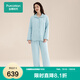 全棉時代（PurCotton）睡衣男女紗布夾棉情侶家居套裝厚保暖秋冬 水霧綠【女款】 L (女165/男175)