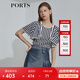 PORTS寶姿 商場(chǎng)同款新品女裝條紋荷葉邊短袖襯衫SL8B006KFB024 丈青白條紋 M (6)