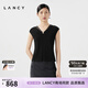 朗姿/LANCY夏季新款設(shè)計(jì)感V領(lǐng)無(wú)袖針織衫女高級(jí)感修身套頭衫 夜幕黑色 M