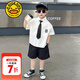 G.DUCKKIDS小黃鴨男童套裝夏季學(xué)院風(fēng)兒童西裝演出服男孩白襯衫黑褲子兩件套 白色襯衫+黑色褲子+領(lǐng)帶 130 建議7~8歲【120-130cm】cm
