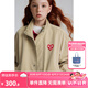 ELLE KIDS童裝 愛心繡花立領(lǐng)夾克外套男女兒童春秋季四合扣復(fù)古上衣 卡其色 165 (M)