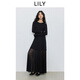 LILY2025秋新款女裝法式修身彈力收腰圓領(lǐng)氣質(zhì)通勤針織長(cháng)袖連衣裙 510黑 L
