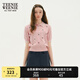 Teenie Weenie小熊春裝簡約時(shí)尚休閑手工鉤花針織短袖絞花毛衣女 淺粉色 S 160